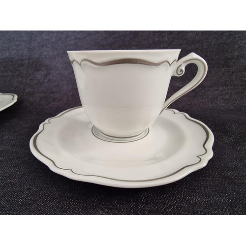 135 - Set of 8 x 'George Boyes' Limoges Coffee Cups & Saucers; White & Platinum Colour