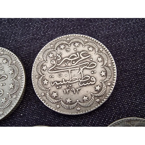 136 - Collection of Silver Ottoman Coins; 2 x 10 Kurush(?), (Approx. 12.1g, Ø; 27mm), and 6 x 5 Kurush(?),... 