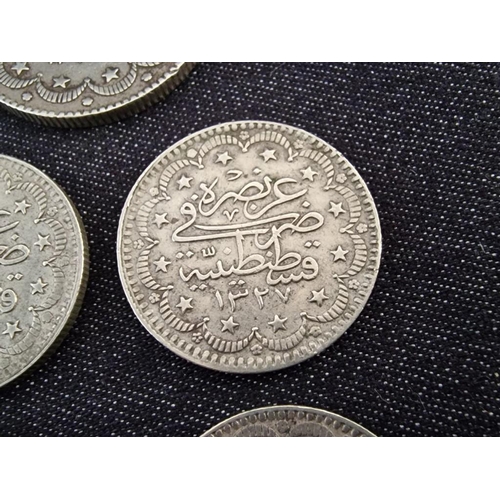 136 - Collection of Silver Ottoman Coins; 2 x 10 Kurush(?), (Approx. 12.1g, Ø; 27mm), and 6 x 5 Kurush(?),... 