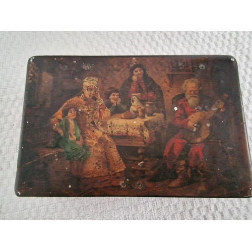 140 - Russian Papier Mâché Lacquer Jewellery Box with Victorian Scene Decoration, Hinged Lid and Red Inter... 