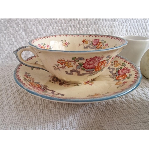 202 - Mason's Twin Handle Soup Bowl & Saucer (a/f), Together with Herend (Hungary) Floral Dish, Cottage & ... 