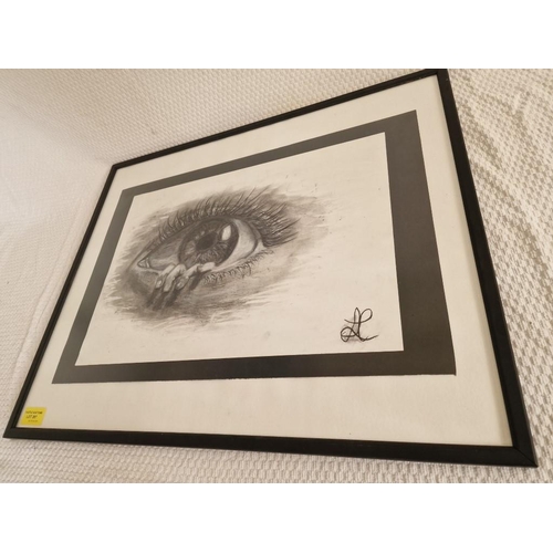 207 - Framed & Signed Pencil Sketch of Eye with Hand, (Approx. 58 x 48cm)