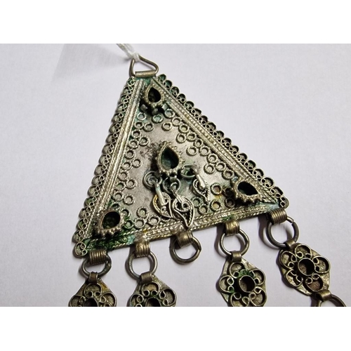 190 - Antique Hand Made Bedouin White Metal Pendant with Hanging Chains with Charms and Tokens / Coins (Nb... 