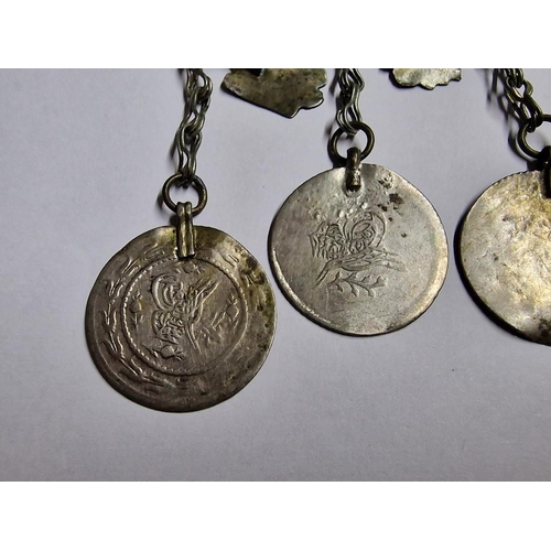 190 - Antique Hand Made Bedouin White Metal Pendant with Hanging Chains with Charms and Tokens / Coins (Nb... 