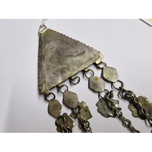 190 - Antique Hand Made Bedouin White Metal Pendant with Hanging Chains with Charms and Tokens / Coins (Nb... 