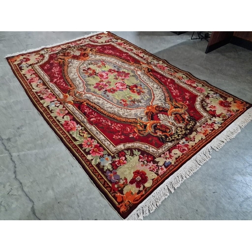 195 - Antique Hand Knotted Carpet, Believed to be Savonnerie (France), with Decorative Floral Medallion an... 