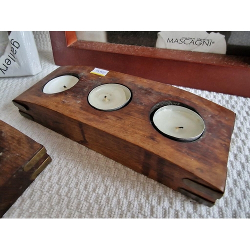 264 - 2 x Solid Wood 3-Candle Holders, Together with 2 x Photo Frames, (4)