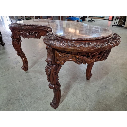 103 - Classical Style, Elaborately Carved Kidney Shaped Desk / Writing Table with Marble Top, (Approx. 153... 