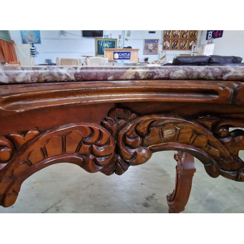 103 - Classical Style, Elaborately Carved Kidney Shaped Desk / Writing Table with Marble Top, (Approx. 153... 