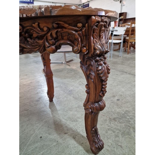 103 - Classical Style, Elaborately Carved Kidney Shaped Desk / Writing Table with Marble Top, (Approx. 153... 