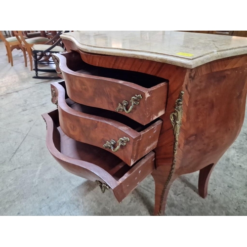 104 - Antique French Style Bombe Commode, 3-Drawer Bow Fronted Unit with Marble Top and Gilt Metal Decorat... 