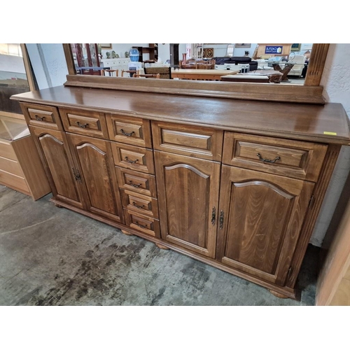 106 - Large Buffet / Sideboard Unit with 2 x Double Cupboards and 9-Drawers and Framed Mirror Above, (Appr... 