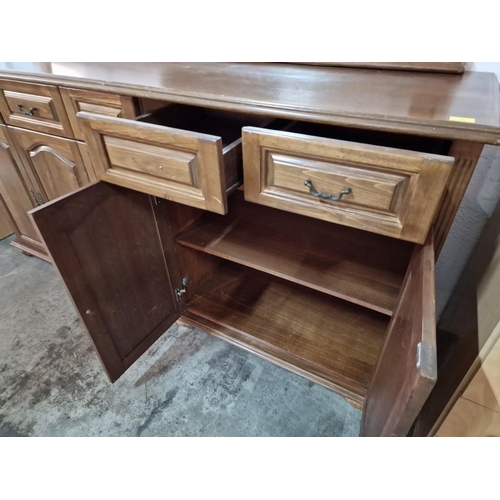 106 - Large Buffet / Sideboard Unit with 2 x Double Cupboards and 9-Drawers and Framed Mirror Above, (Appr... 