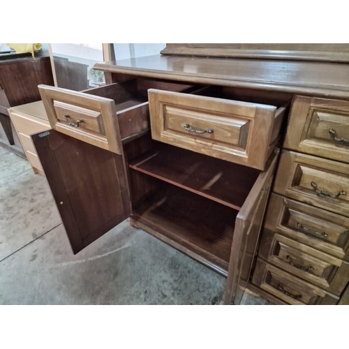 106 - Large Buffet / Sideboard Unit with 2 x Double Cupboards and 9-Drawers and Framed Mirror Above, (Appr... 