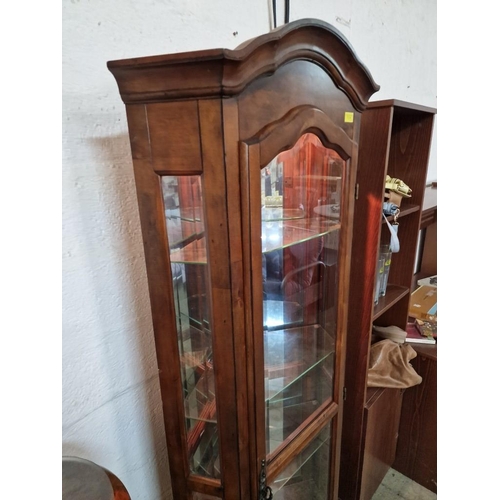 108 - Classical Style Corner Display Cabinet with Arched Top, Bevel Glass Door, Glass Shelves and Internal... 