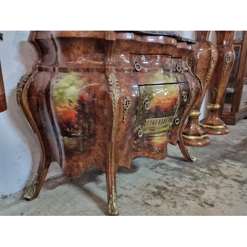 111 - Classical / Antique French Style Bombe Cabinet with Decorative Painted Bow Front, Gilt Metal Work an... 