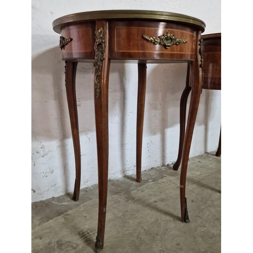 113 - Classical / Italian Style Round Side Table with Decorative Inlaid Top, Glass Cover and Metal Decorat... 