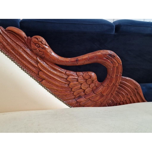 116 - Classical Style Chaise Lounge with Cream Fabric Studded Seat and Carved Surround