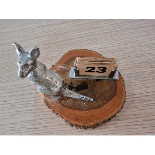 327 - Desk Calendar with White Metal Kangaroo and Date Cards on Wooden Base