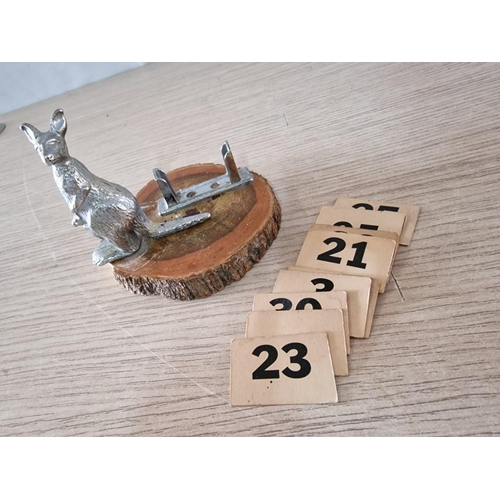 327 - Desk Calendar with White Metal Kangaroo and Date Cards on Wooden Base