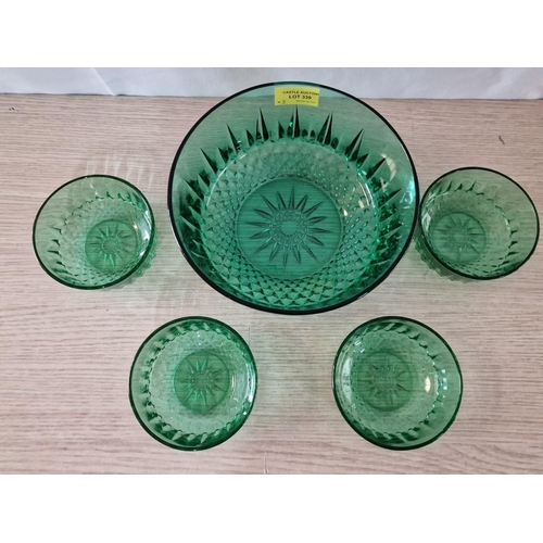 339 - Green Glass Serving Bowl and 4 x Matching Bowls, (5)