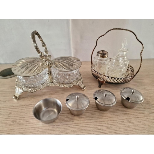 340 - Vintage Metal & Glass Condiment Sets and Stainless Steel Lidded Dishes