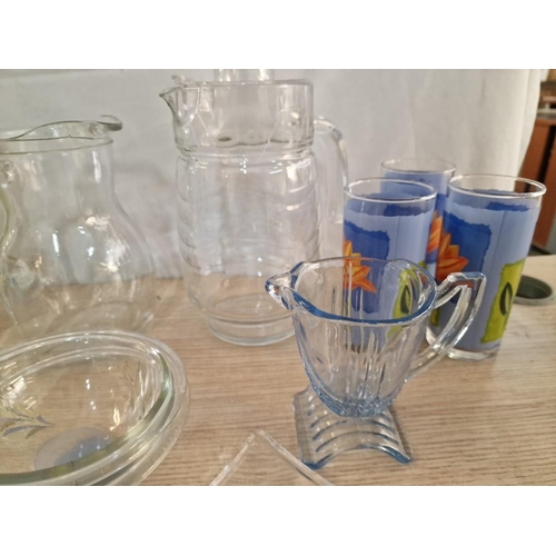 342 - Qty of Assorted Glassware; Jugs, KEO Beer Tankards, Dishes, Glases, etc