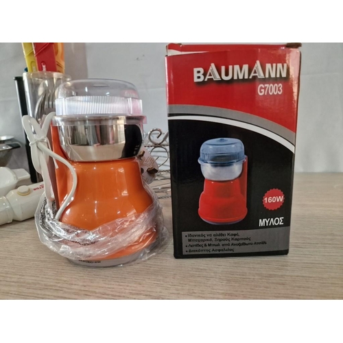 343 - Baumann Grinder / Mixer (Model G7003) with Box, Together with Assorted Kitchen Items; Large Metal Mi... 