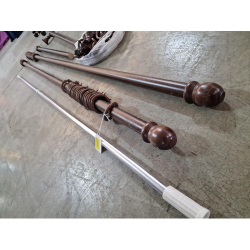 354 - 4 x Wooden Curtain Poles with Rings, Together with Shower Curtain Pole