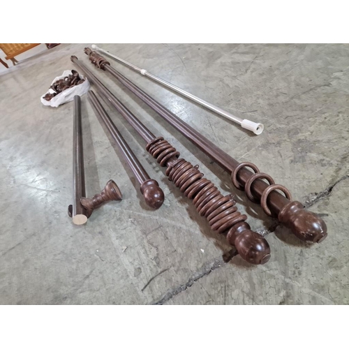 354 - 4 x Wooden Curtain Poles with Rings, Together with Shower Curtain Pole