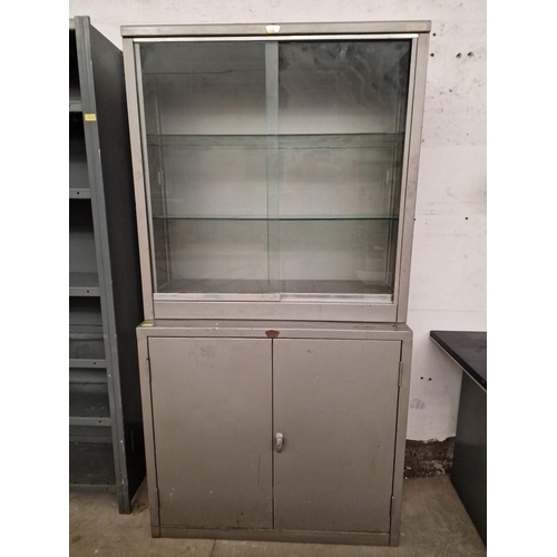 270 - Vintage Metal Medical Cabinet by 'Biometaa, Lefkosia, Cyprus', Ref: 6109, with Sliding Glass Doors a... 