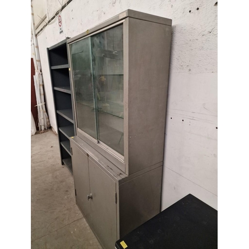 270 - Vintage Metal Medical Cabinet by 'Biometaa, Lefkosia, Cyprus', Ref: 6109, with Sliding Glass Doors a... 