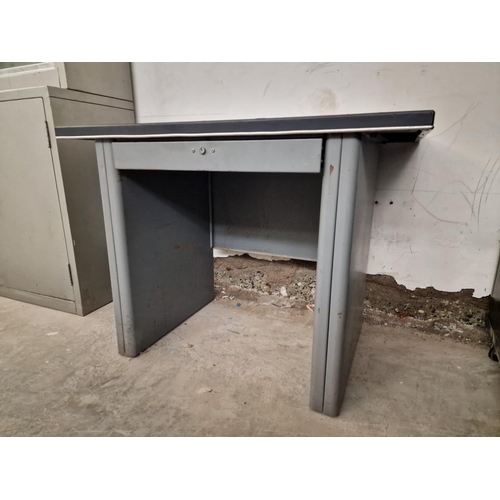 271 - Vintage Mid-Century Industrial Style Metal Office Desk with Black Top and Drawer, (Approx. 100 x 65 ... 