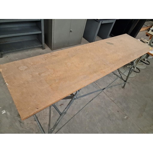 276 - Vintage Table / Workbench with Folding Metal Base and Wooden Top, (Approx. 188 x 50 x 94cm)