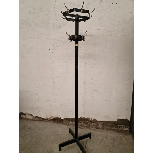 278 - Vintage Metal Floor Standing Coat & Hat Stand with Hexagonal Top (2 tiers with 6 x Hooks on each)