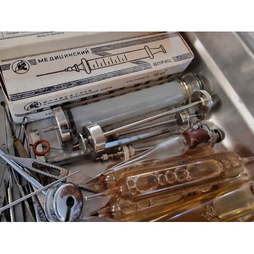 286 - Stainless Steel Tray with Collection of Assorted Vintage Medical Instruments, (Approx. 32 x 26 x 6cm... 