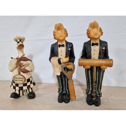 30 - 2 x 'Dumb Waiter' Figures Holding Cork Screw and Bottle Opener, Together with Duck Ornament, (3)
