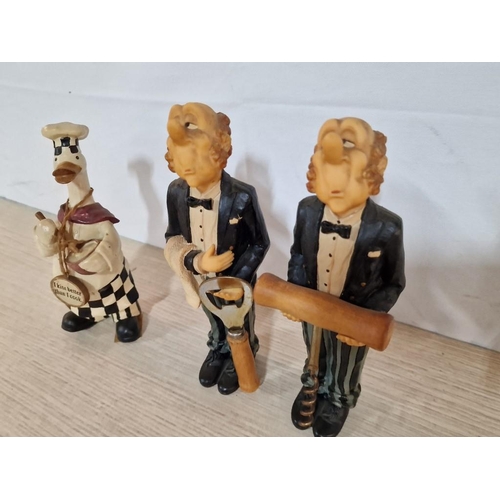 30 - 2 x 'Dumb Waiter' Figures Holding Cork Screw and Bottle Opener, Together with Duck Ornament, (3)