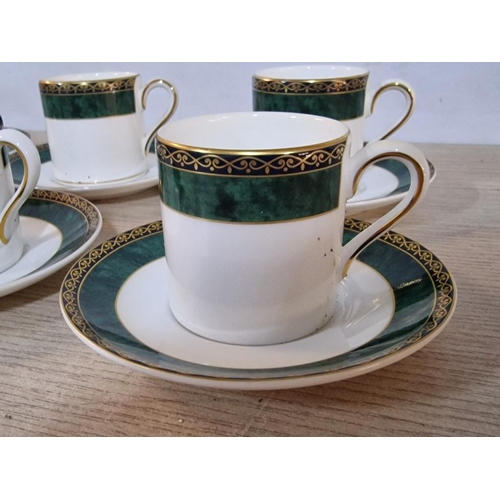 96 - Set of 6 x Wedgwood Coffee Cups & Saucers in the 'Aegean' Pattern; White with Green & Gold Decorativ... 