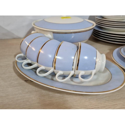 97 - Royal Doulton Dinner Service / Tableware; Matching Set in White with Pale Blue & Gold Trim of Lidded... 