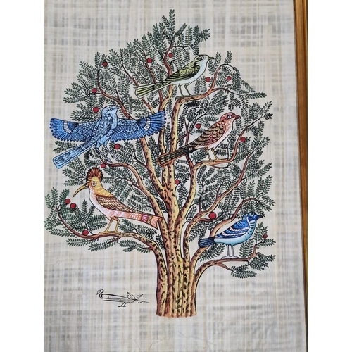 120 - Large Framed Egyptian Painting on Papyrus Paper of Tree with Birds, Together with Other, (Largest Ap... 