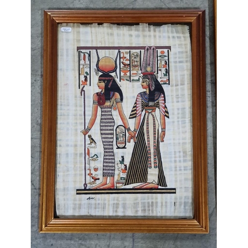 120 - Large Framed Egyptian Painting on Papyrus Paper of Tree with Birds, Together with Other, (Largest Ap... 