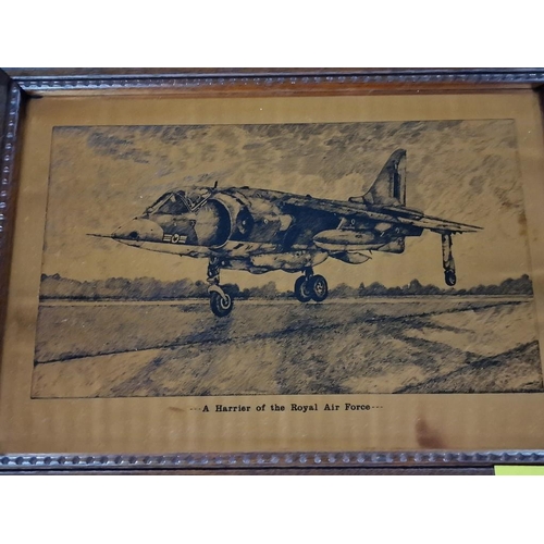 146 - 2 x Framed Copper Effect Pictures of Royal Air Force Harrier and a Britannia of 99 and 511 Squadrons... 