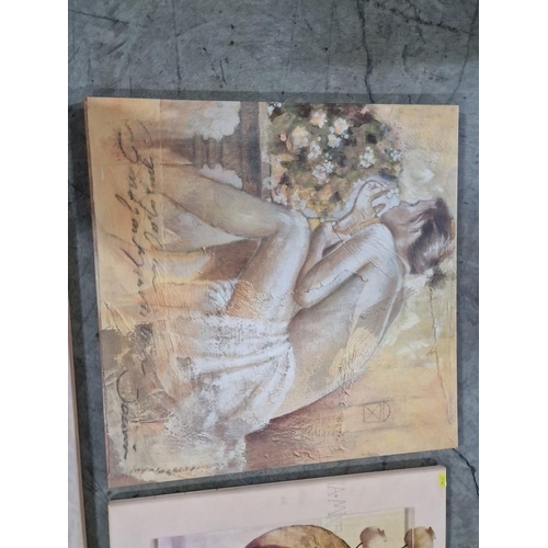 304 - 3 x Large Canvas Pictures / Prints; Two Female Figures, One Vase & Flowers, (3)