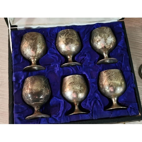 305 - Cased Set of 6 x Silver Plated Miniature Goblets, Together with Jerusalem Candlestick and Other Whit... 