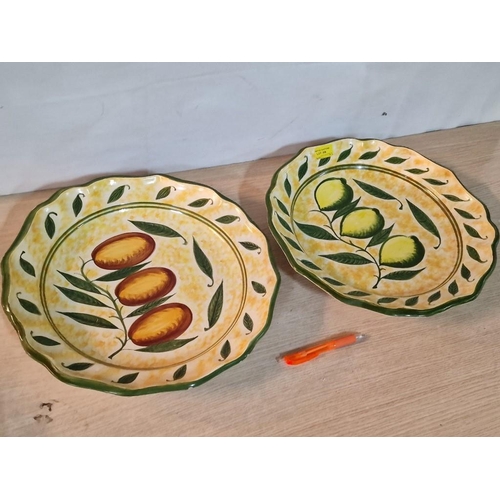 306 - 2 x Large Hand Made Cyprus Plates with Olive Decoration (Approx. Ø: 38cm), (2)