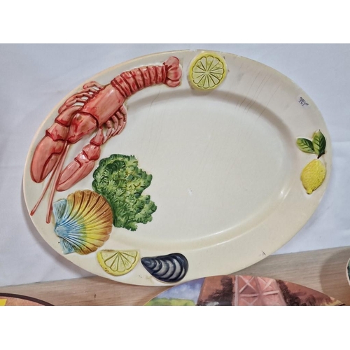 361 - 3 x 'Eastern Crafts' Stoneware Plates with Chicken Pattern, Together with Larger Oval Lobster Plate,... 