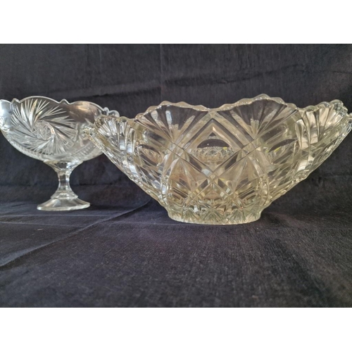 147 - Large Decorative Crystal Bowl, Raised Pedestal Bowl and Matching Vase, (Largest Approx. Ø: 35cm), (3... 