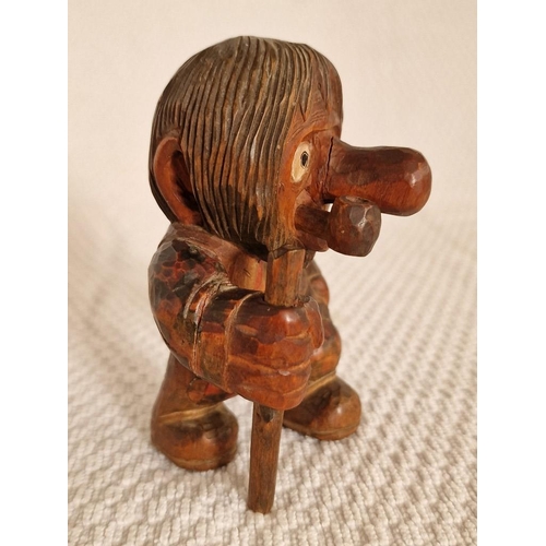 148 - Vintage Anton Sveen (1914-2009) Hand Carved & Painted Wooden Troll / Old Man with Walking Stick & Pi... 