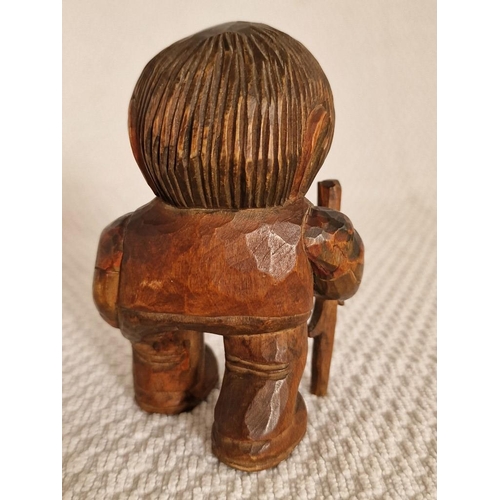 148 - Vintage Anton Sveen (1914-2009) Hand Carved & Painted Wooden Troll / Old Man with Walking Stick & Pi... 